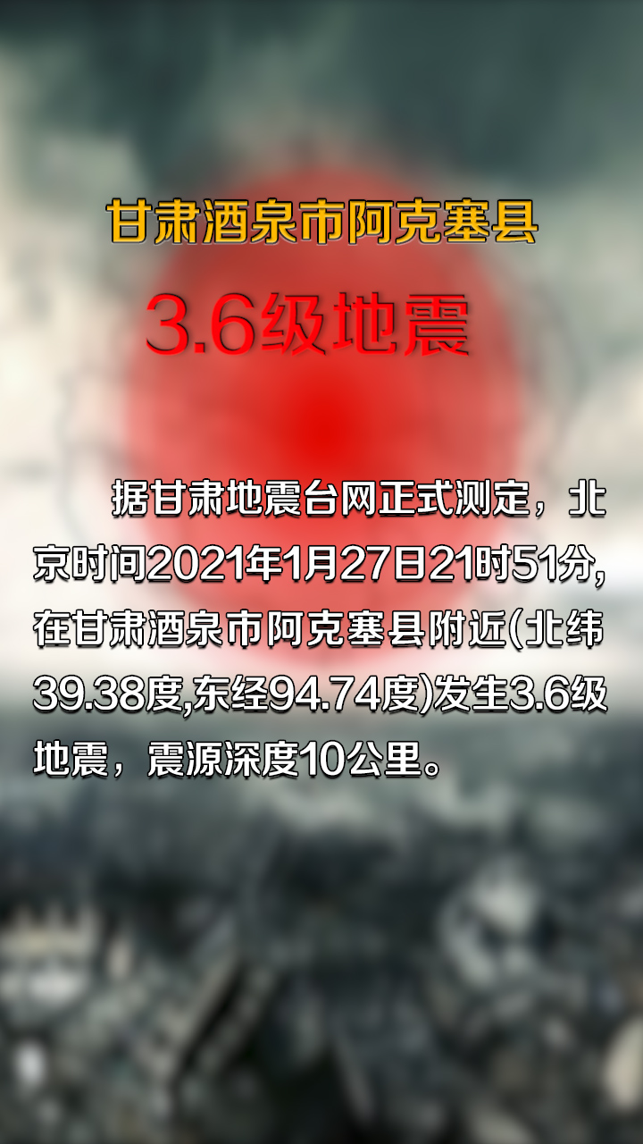 甘肃酒泉市阿克塞县3.6级地震