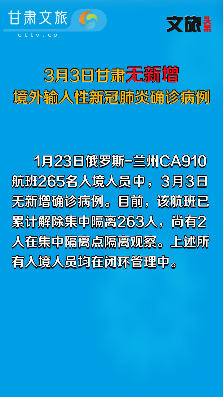 3月3日甘肃无新增境外输入性新冠肺炎确诊病例