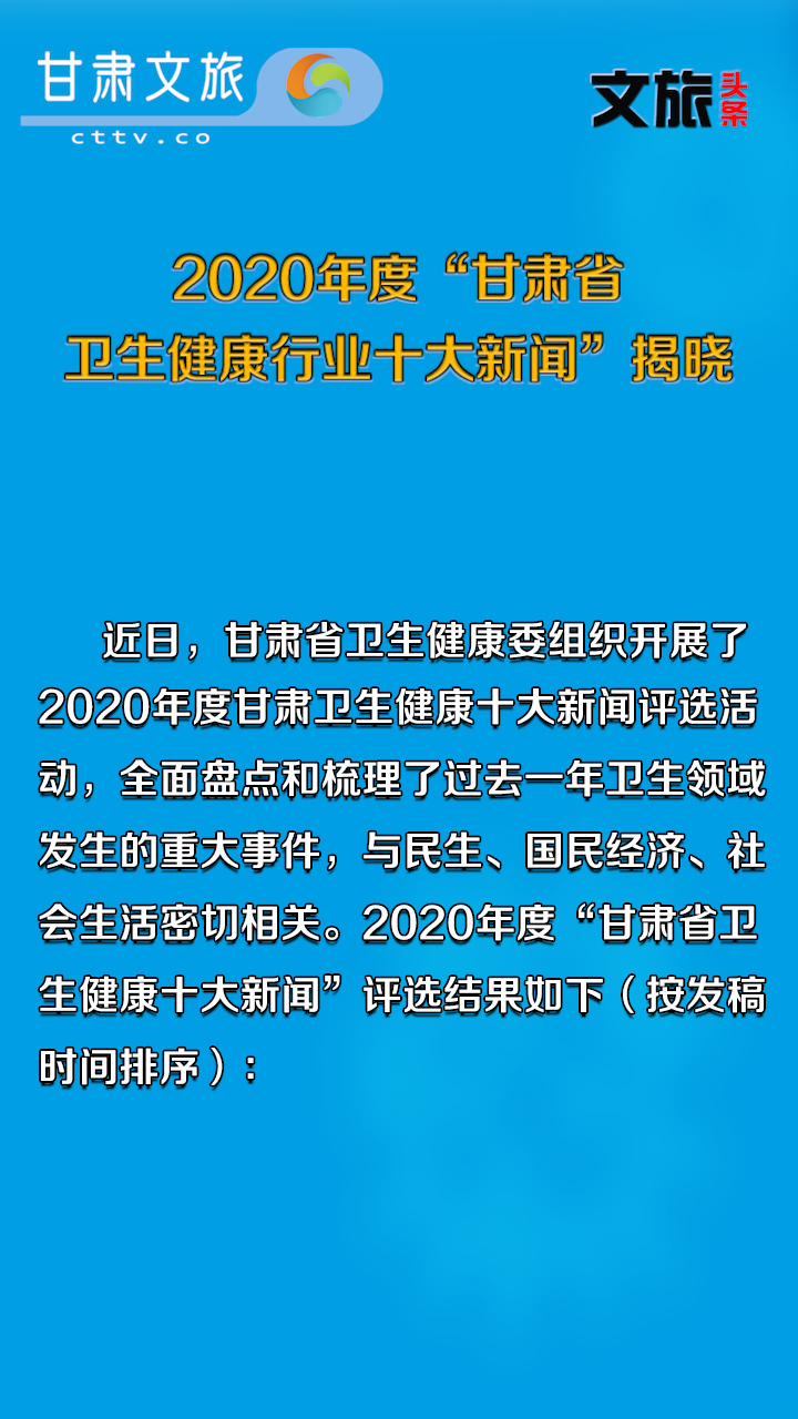 2020年度“甘肃省卫生健康行业十大新闻”揭晓